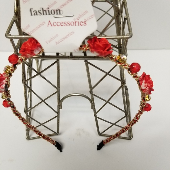 3/25🦋Red Headband with Roses and Rhinestone Decor New - Picture 3 of 5